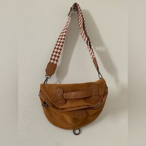Brown Crossbody Bag with Patterned Strap